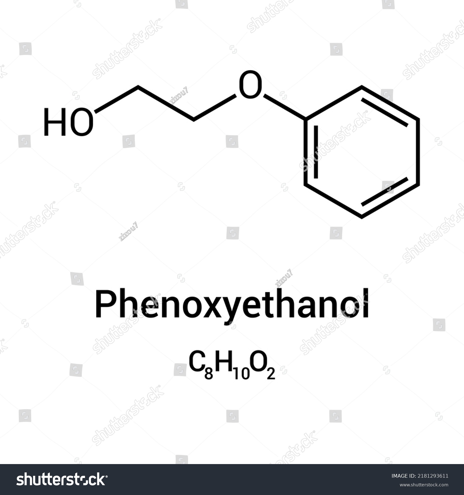 chemical structure of Phenoxyethanol (C8H10O2) Royalty Free Stock chemical structure of Phenoxyethanol (C8H10O2) Royalty Free Stock