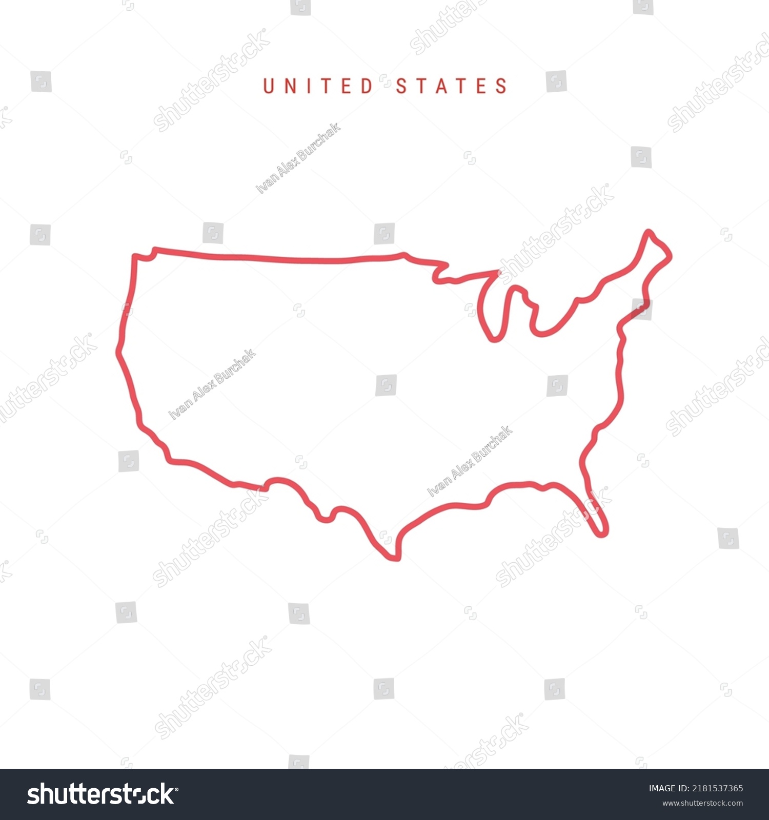 United States editable outline map. American red - Royalty Free Stock