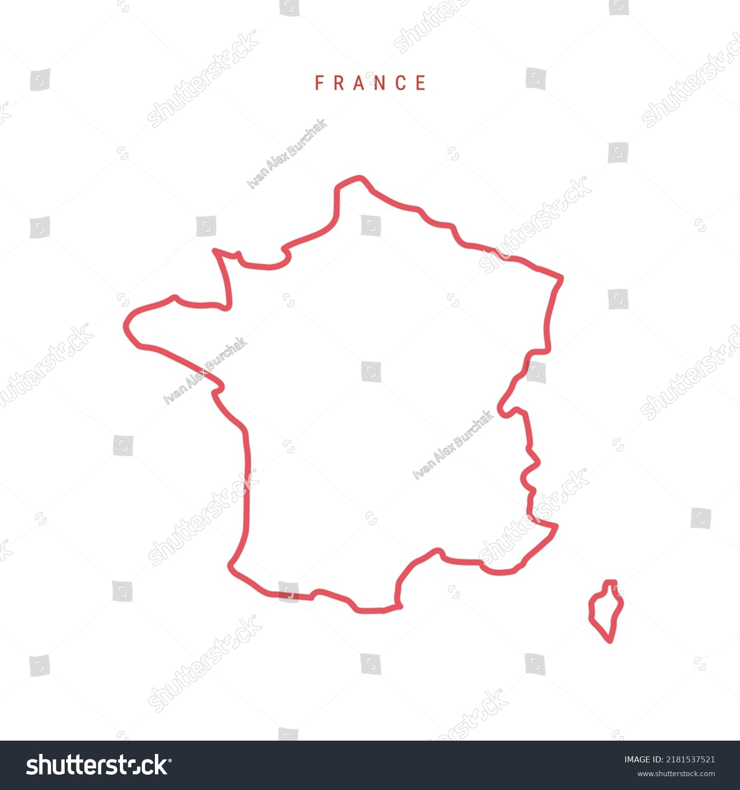 France editable outline map. French red border. - Royalty Free Stock