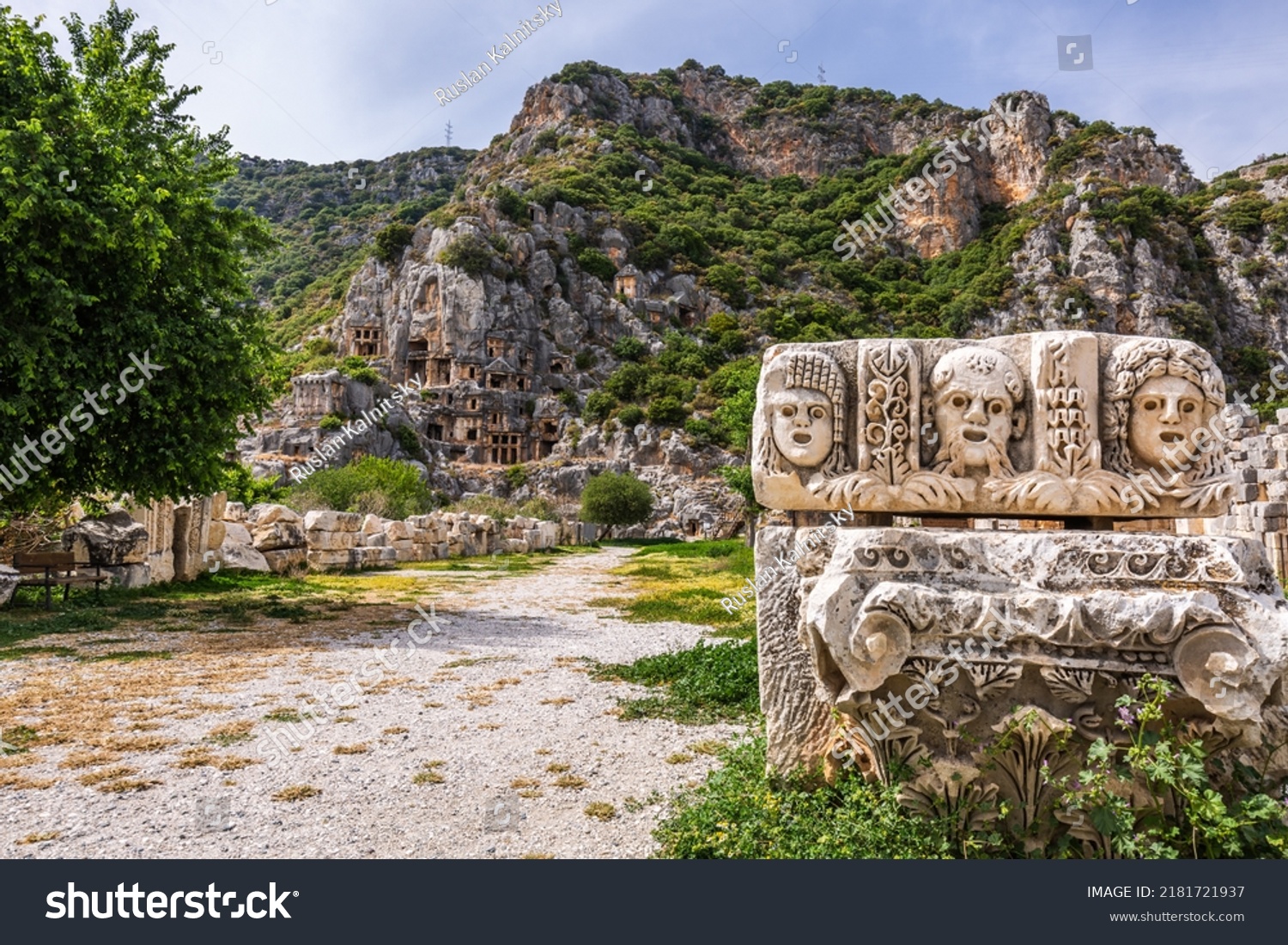 Ruins of the ancient city of Myra in Demre, Turkey. Ancient tombs and amphitheater. #2181721937