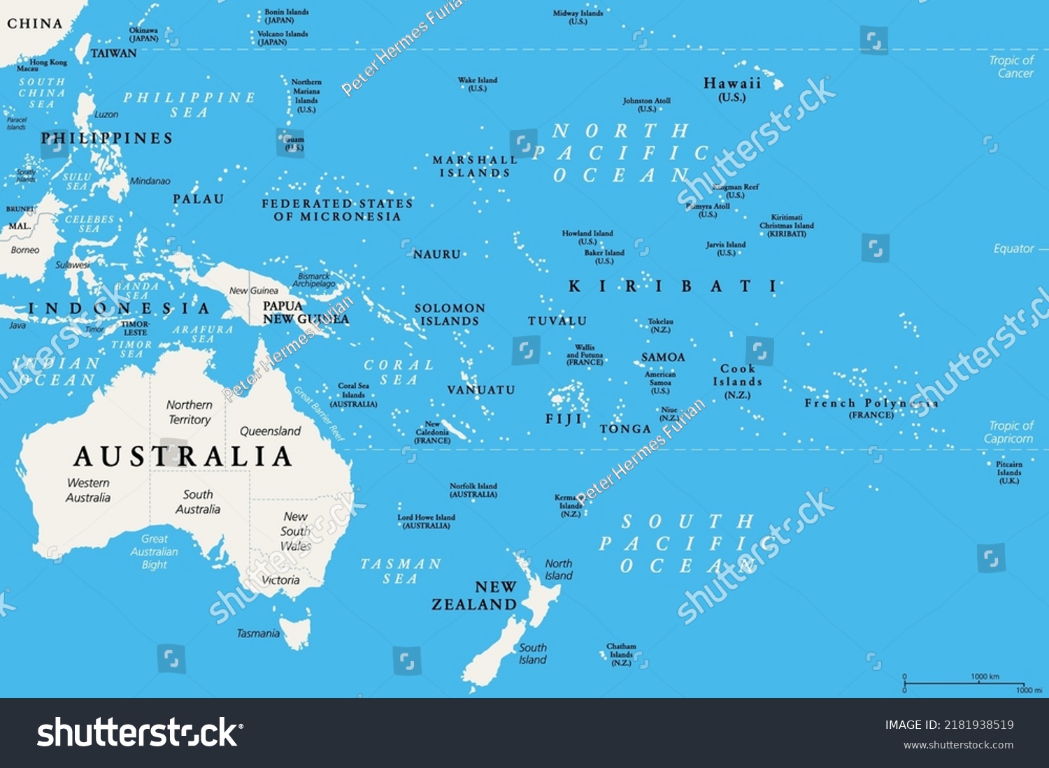 Oceania, political map. Australia and the - Royalty Free Stock Vector 