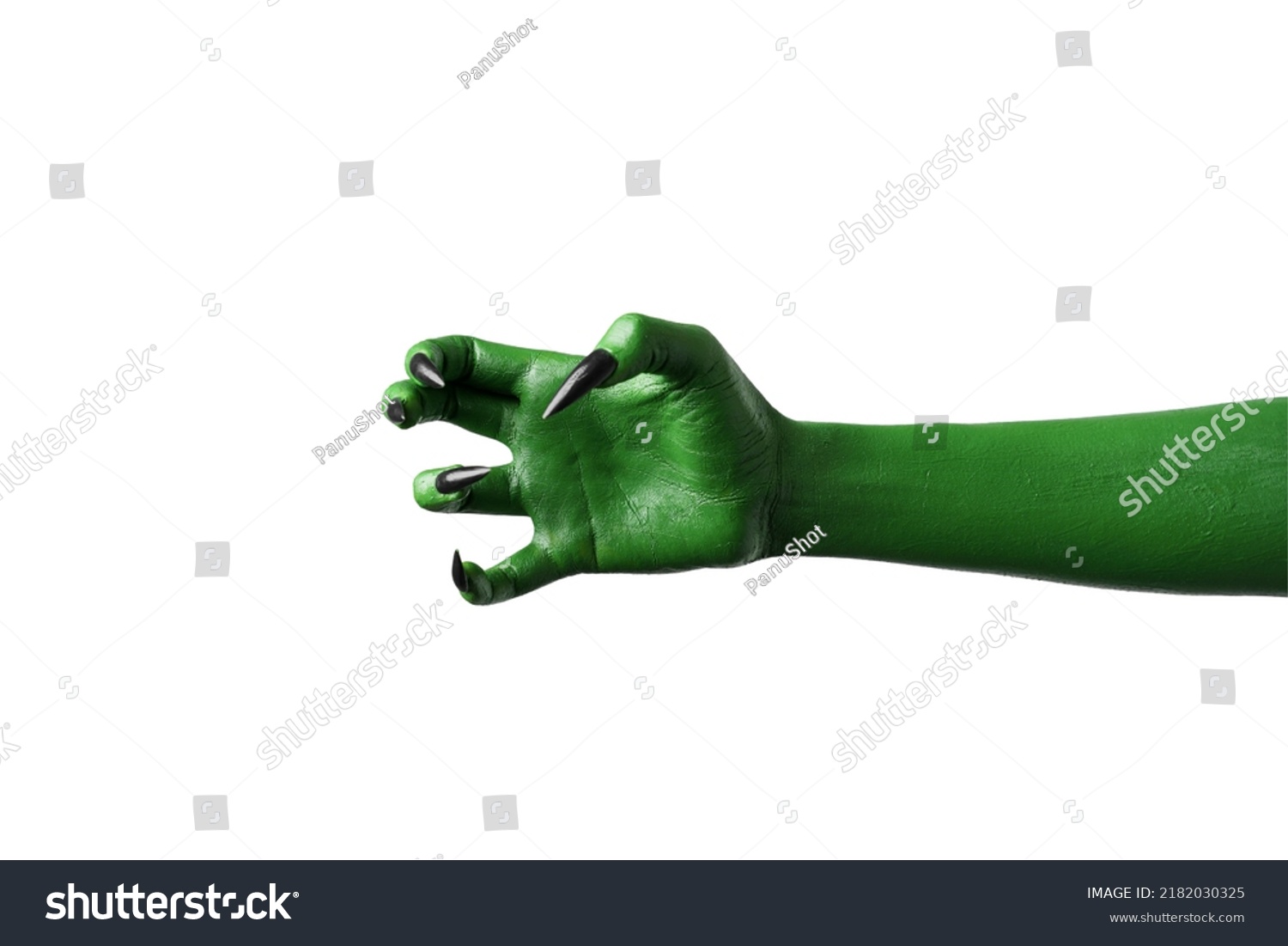 Halloween green color of witches, evil or zombie monster hand isolated on white background. #2182030325