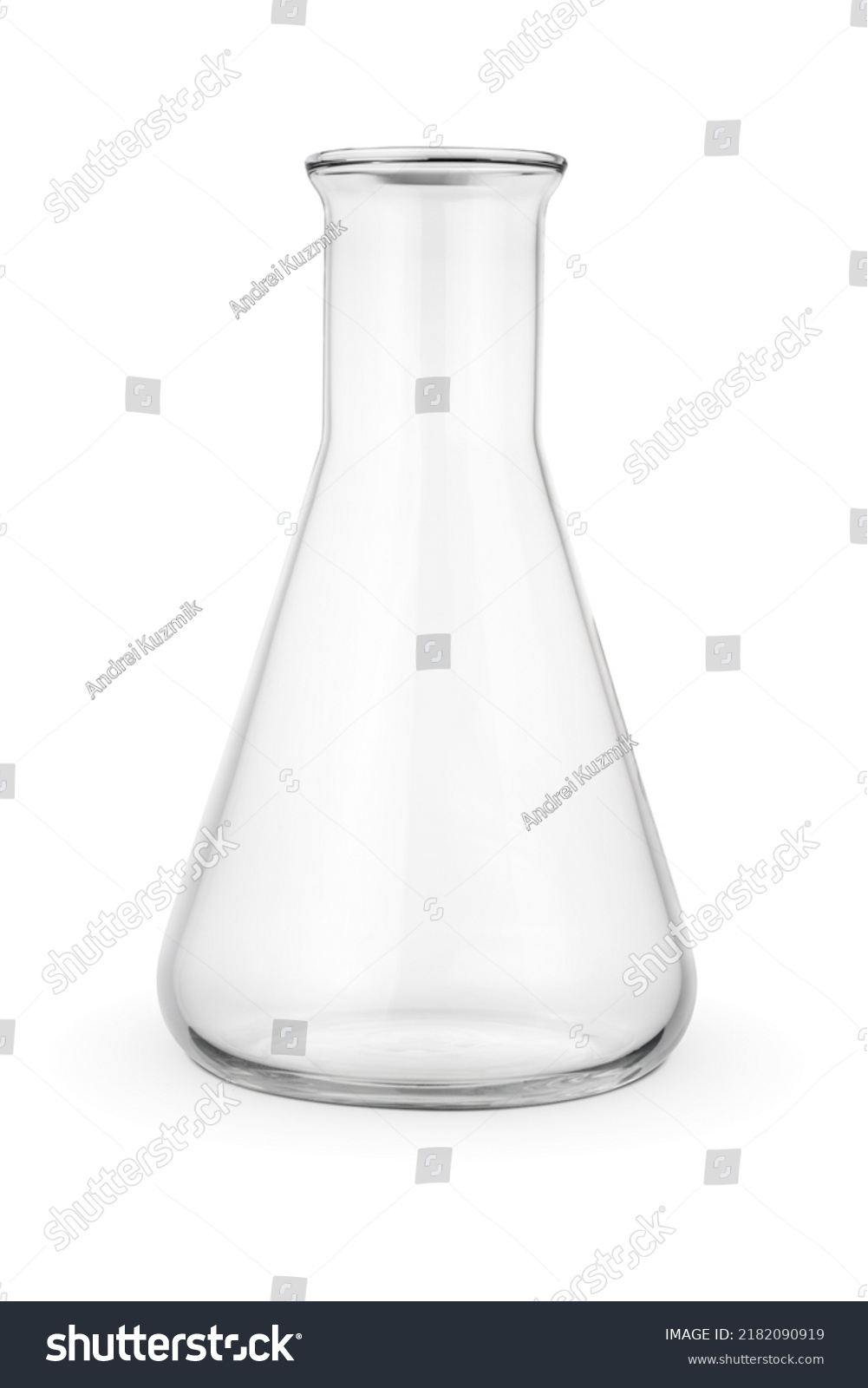 Empty 250 ml Erlenmeyer chemical flask isolated on white background. #2182090919