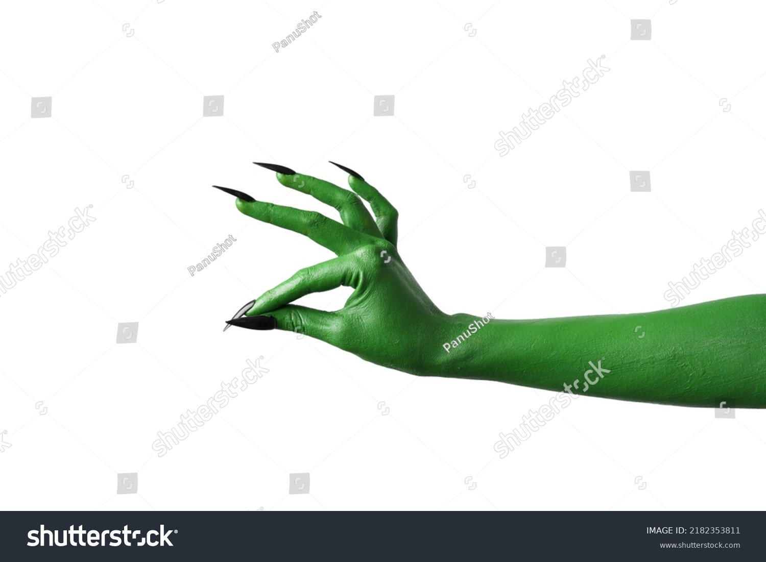 Halloween green color of witches, evil or zombie monster hand isolated on white background. #2182353811