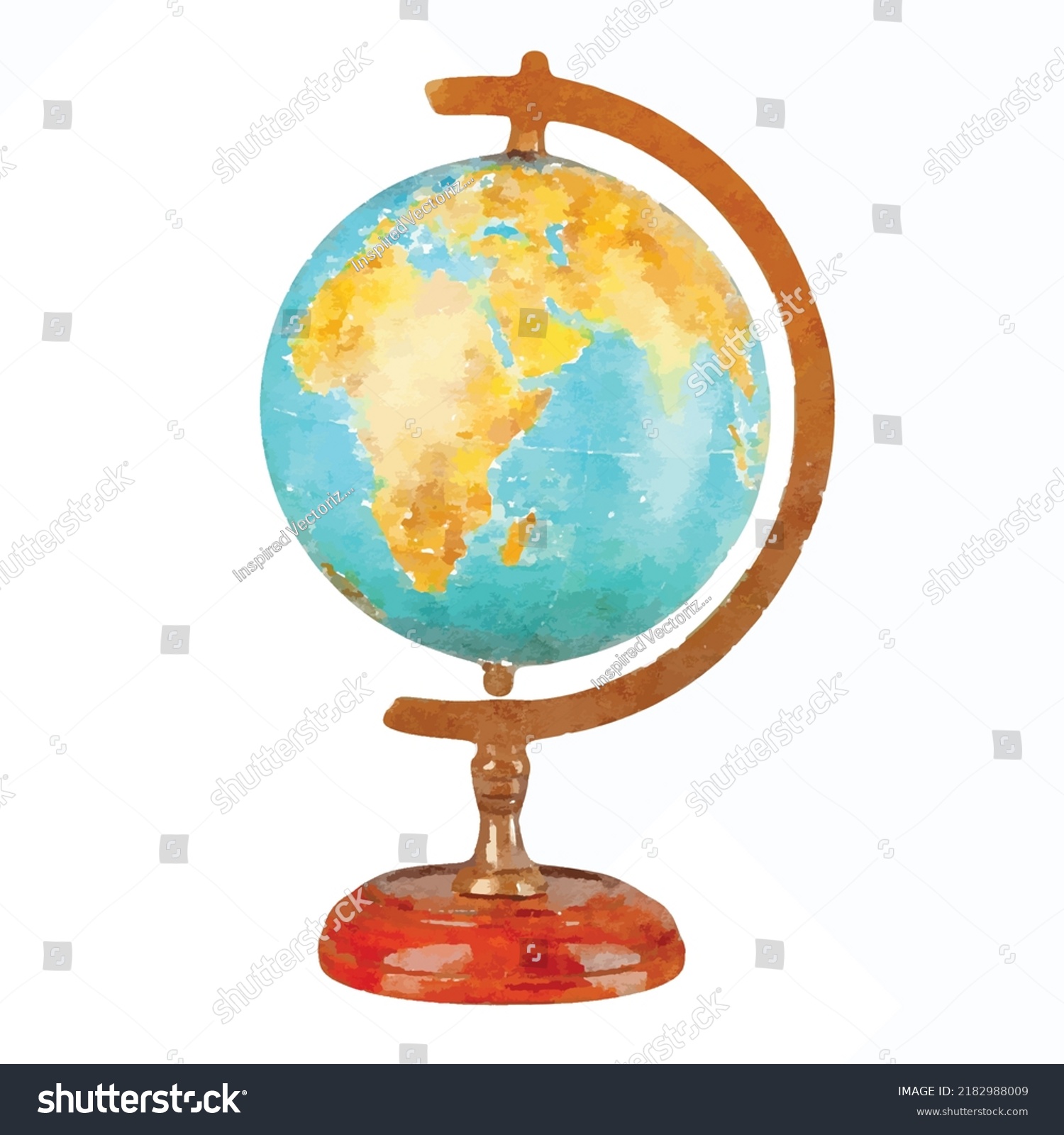 Retro globe on white background. Vintage style world vector picture. Nautical decoration. Back to school. Picture for design, logo and card. #2182988009