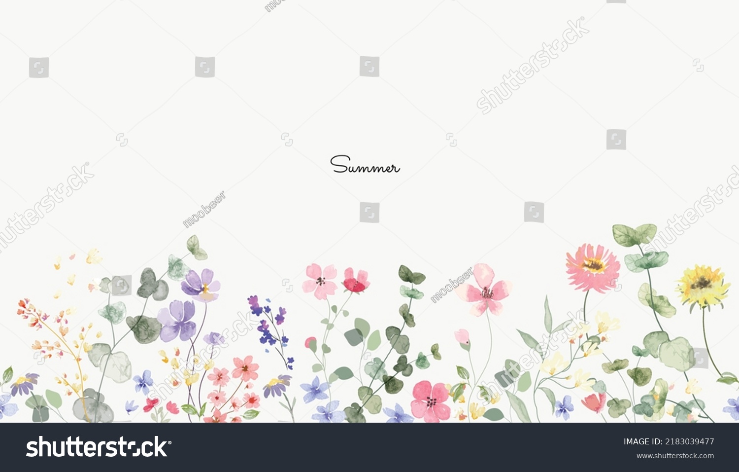 Spring and summer Background watercolor arrangements with small flower. Botanical illustration minimal style. #2183039477