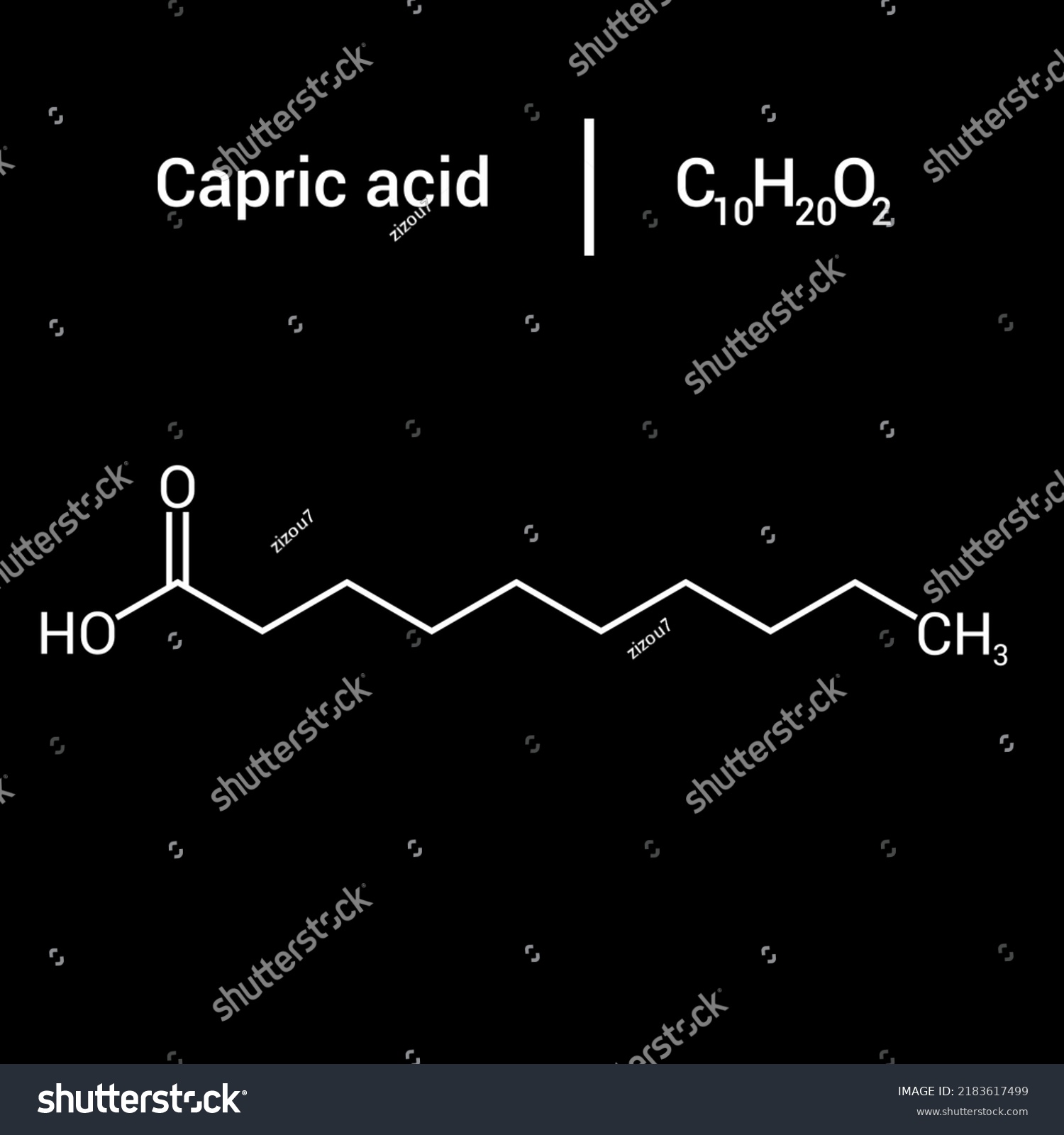 chemical structure of Capric acid (C10H20O2) - Royalty Free Stock ...