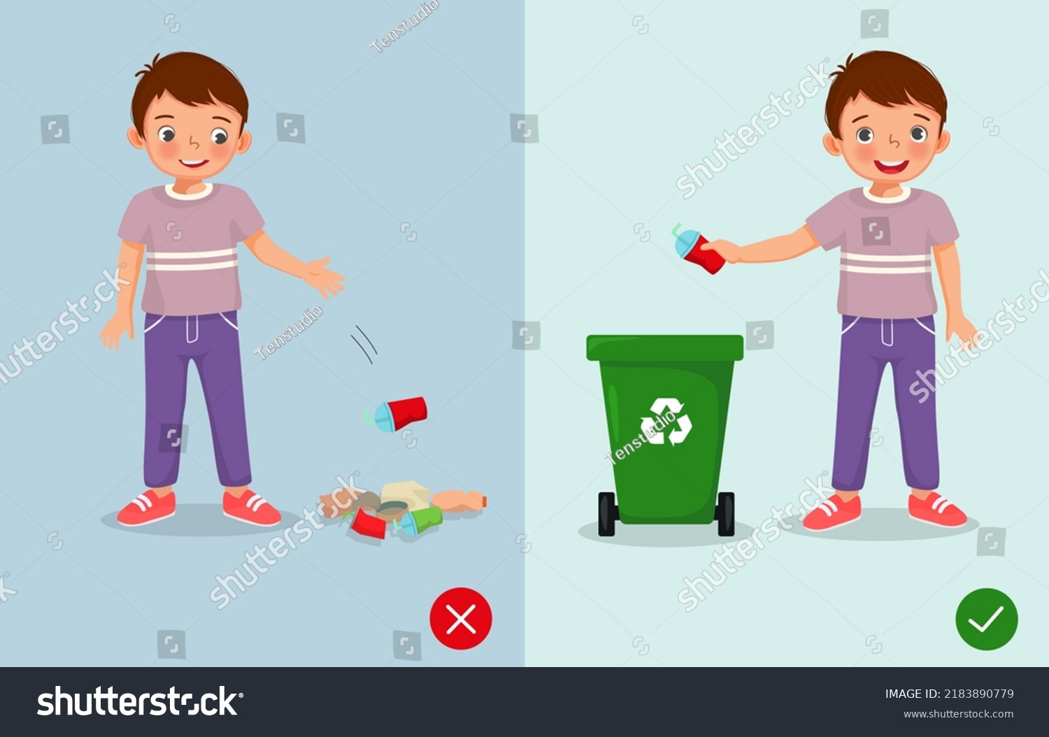 do not littering illustration boy right and - Royalty Free Stock Vector ...