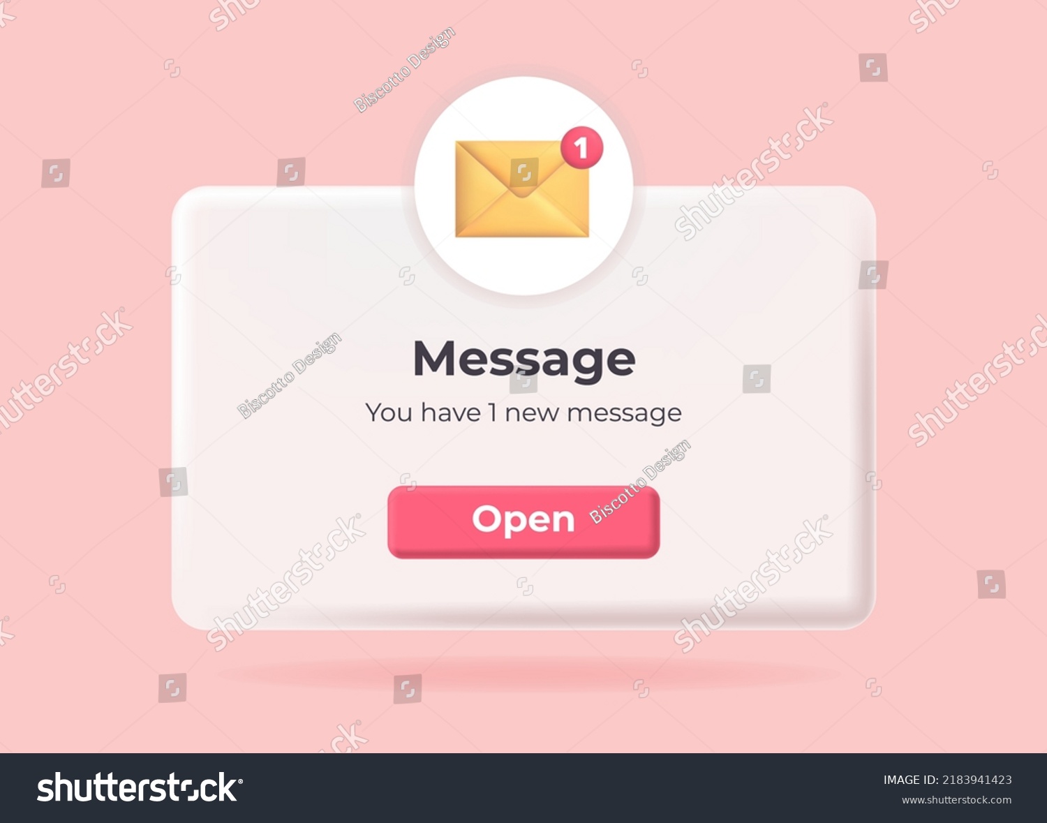 3d new message. Popup page with floating envelope. Social media, business event planning, reminder. Vector Illustration #2183941423