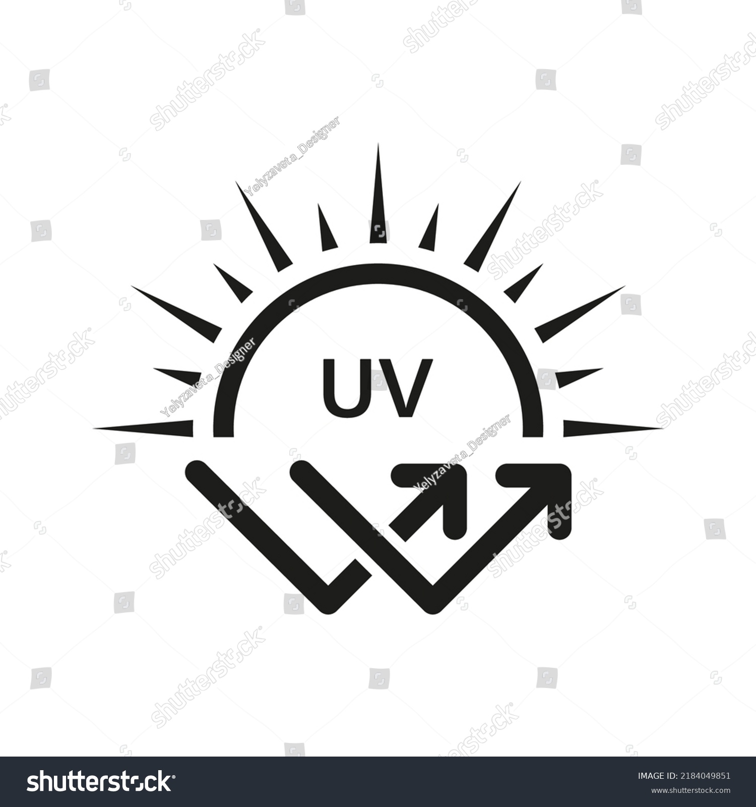 Ultraviolet Rays Silhouette Black Icon. SPF Sun Ray Resistant Sunblock. Sun UV Arrow Protect Radiation Glyph Pictogram. Sunblock Protection Defense Skin Care Icon. Isolated Vector Illustration. #2184049851