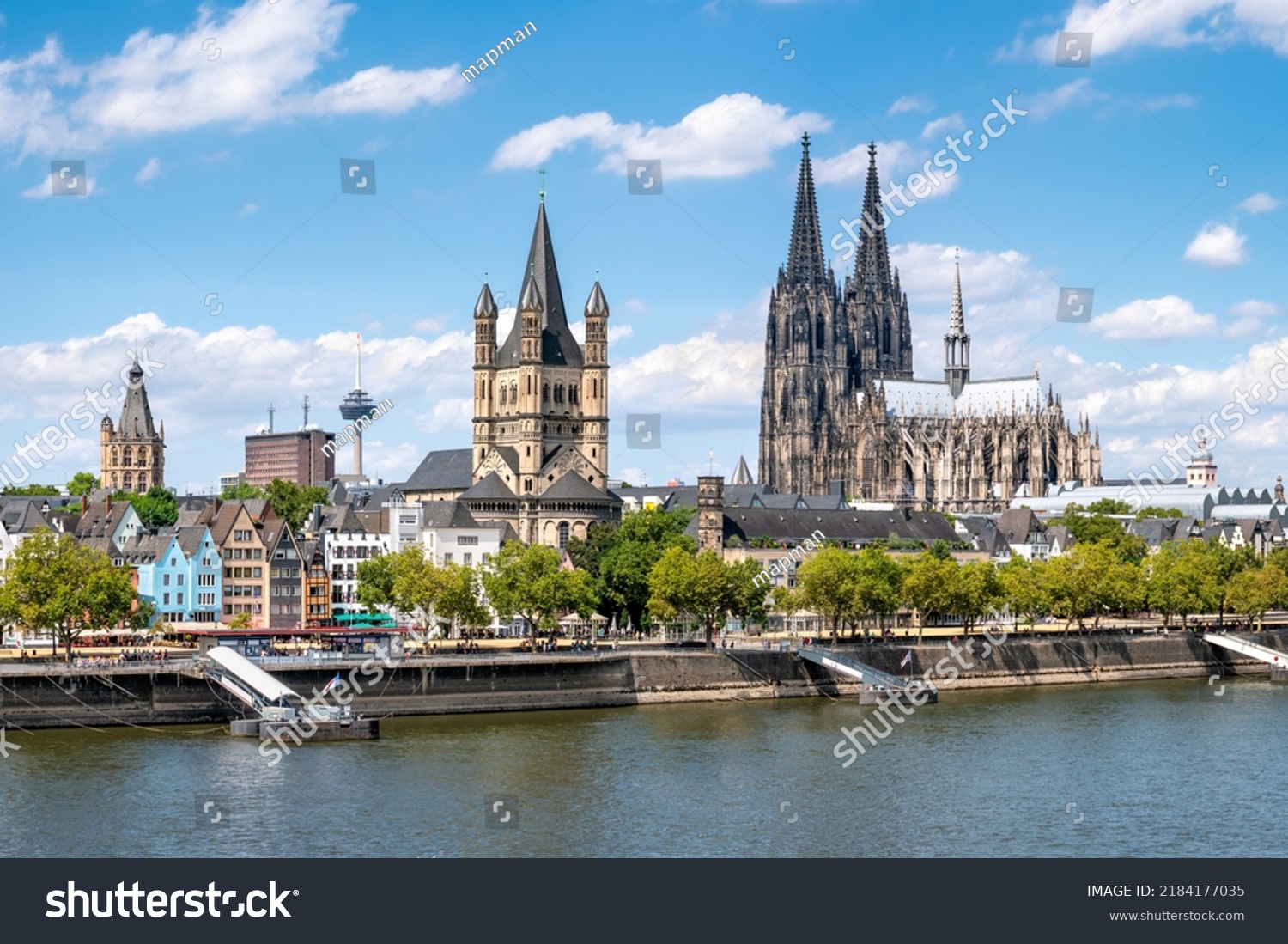 Cologne city skyline in summer with view of Cologne Cathedral and Rhine River, North Rhine-Westphalia, Germany #2184177035