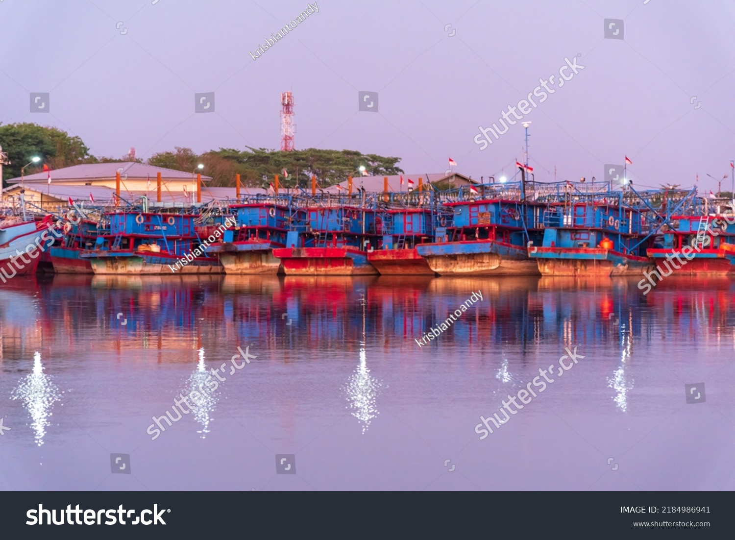 fishing boats leaning in the harbor of Kejawan in Cirebon, West Java, Indonesia #2184986941