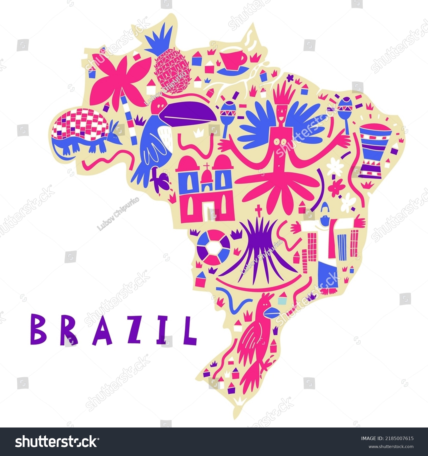 Vector Hand Drawn Stylized Map Of Brazil Royalty Free Stock Vector Avopix Com