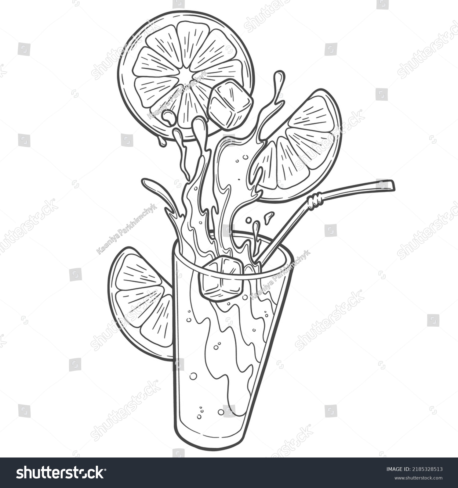 Orange juice splash. Sketch illustration. Vector - Royalty Free Stock ...