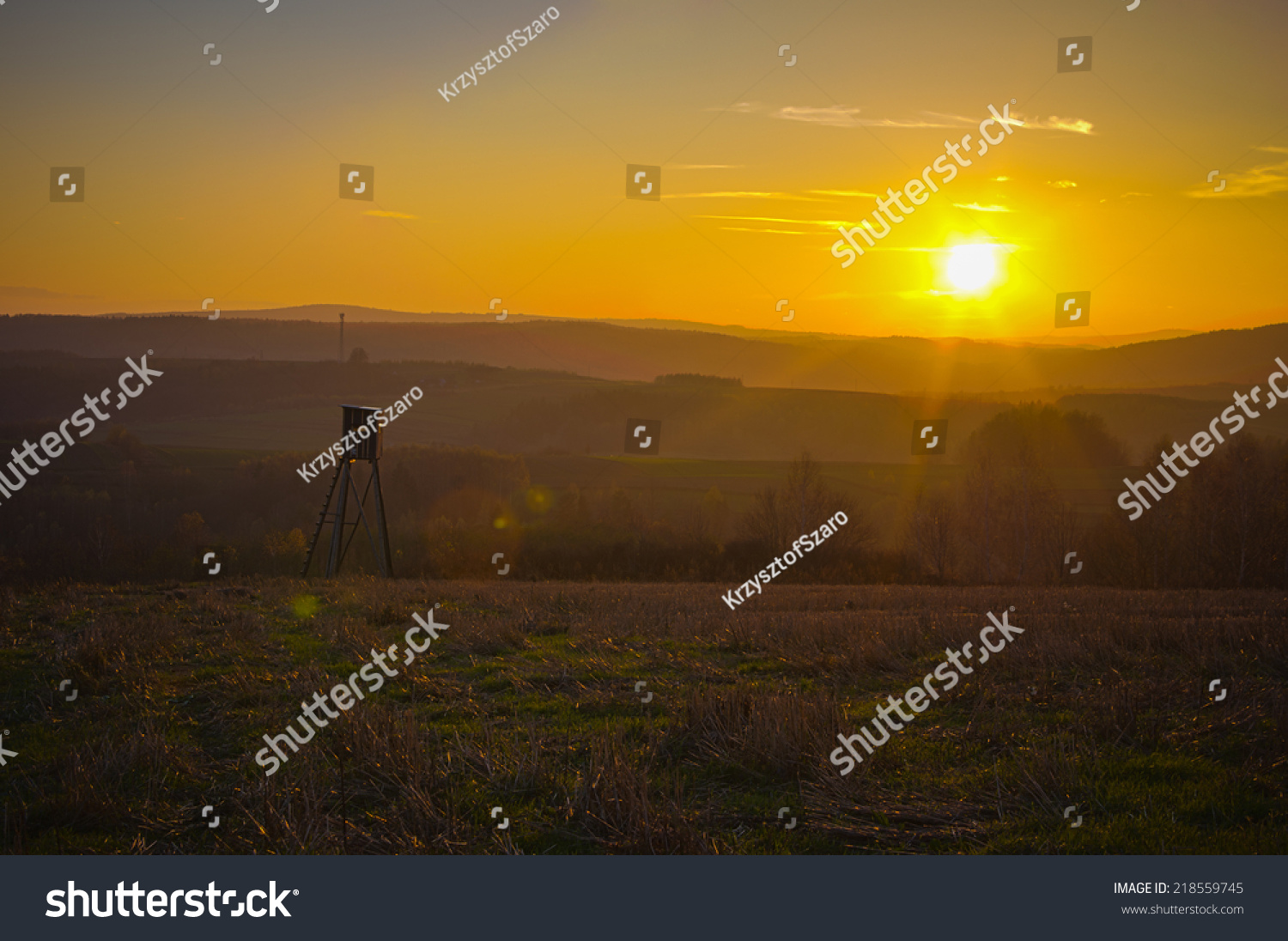 Hunting pulpit in Poland, sunset #218559745
