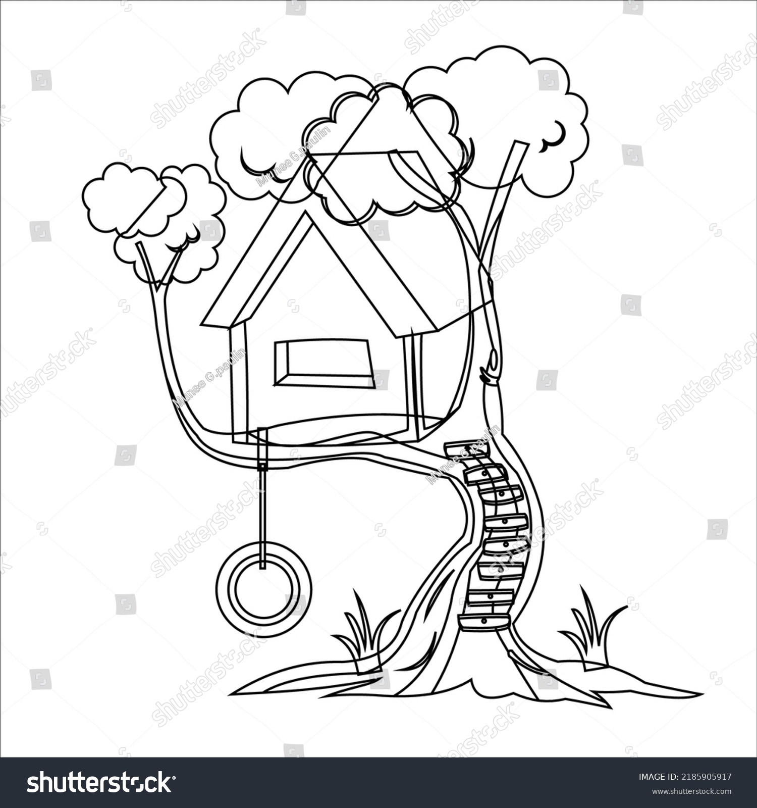 Tree House Coloring Page For Adult And Older Royalty Free Stock