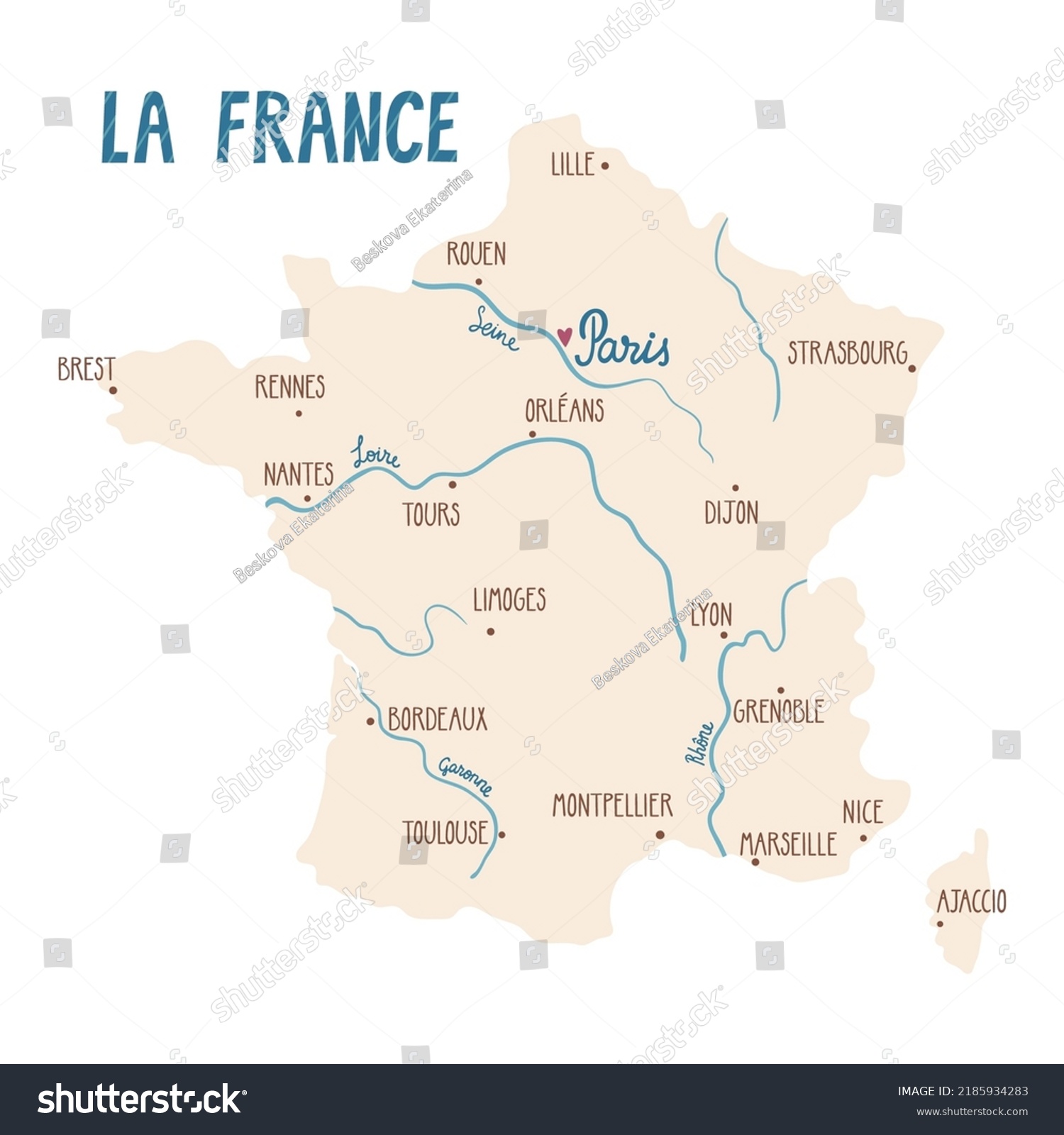 Vector France map with the main cities and - Royalty Free Stock Vector ...