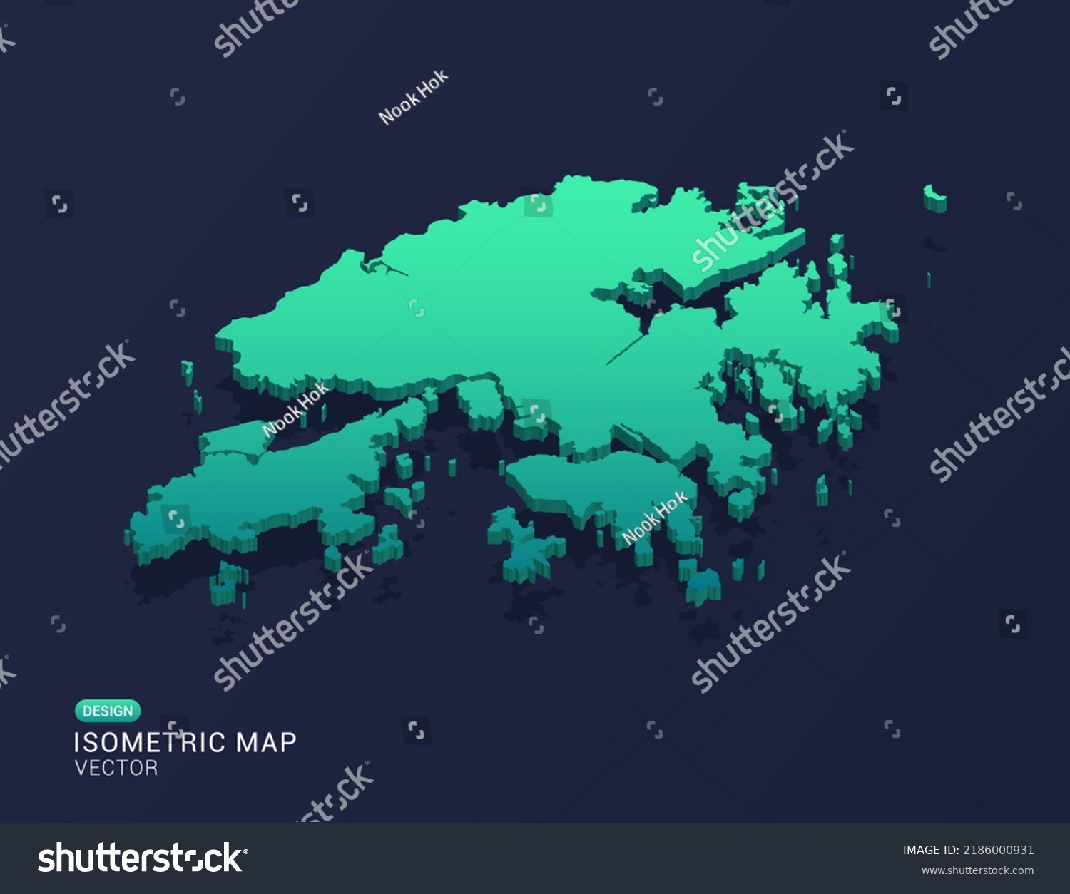 Hong Kong map of isometric green gradient vector - Royalty Free Stock ...