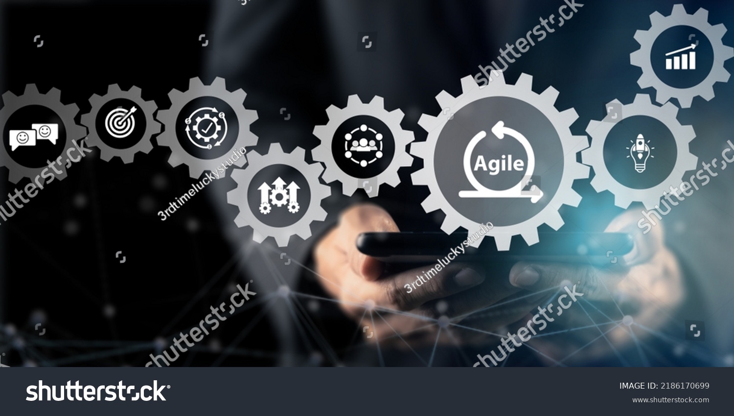 Agile management, the principles of agile software development and lean management to various management processes, product development lifecycle  and project management. Change driven concept. #2186170699