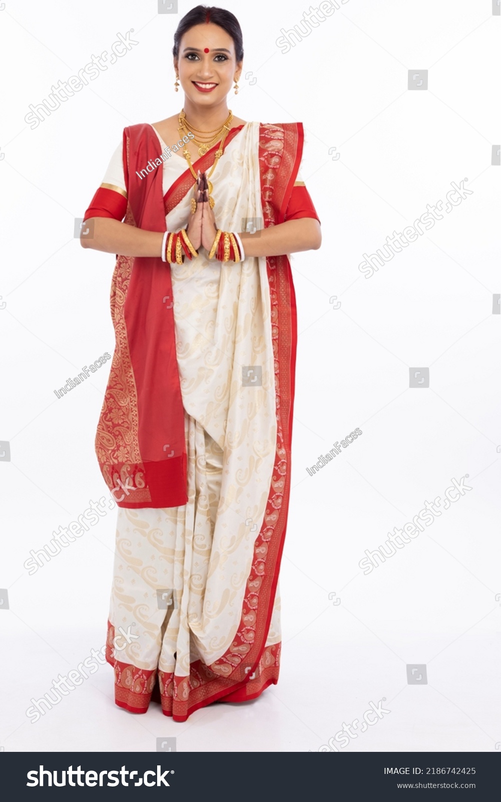 Portrait of Bengali woman greeting #2186742425