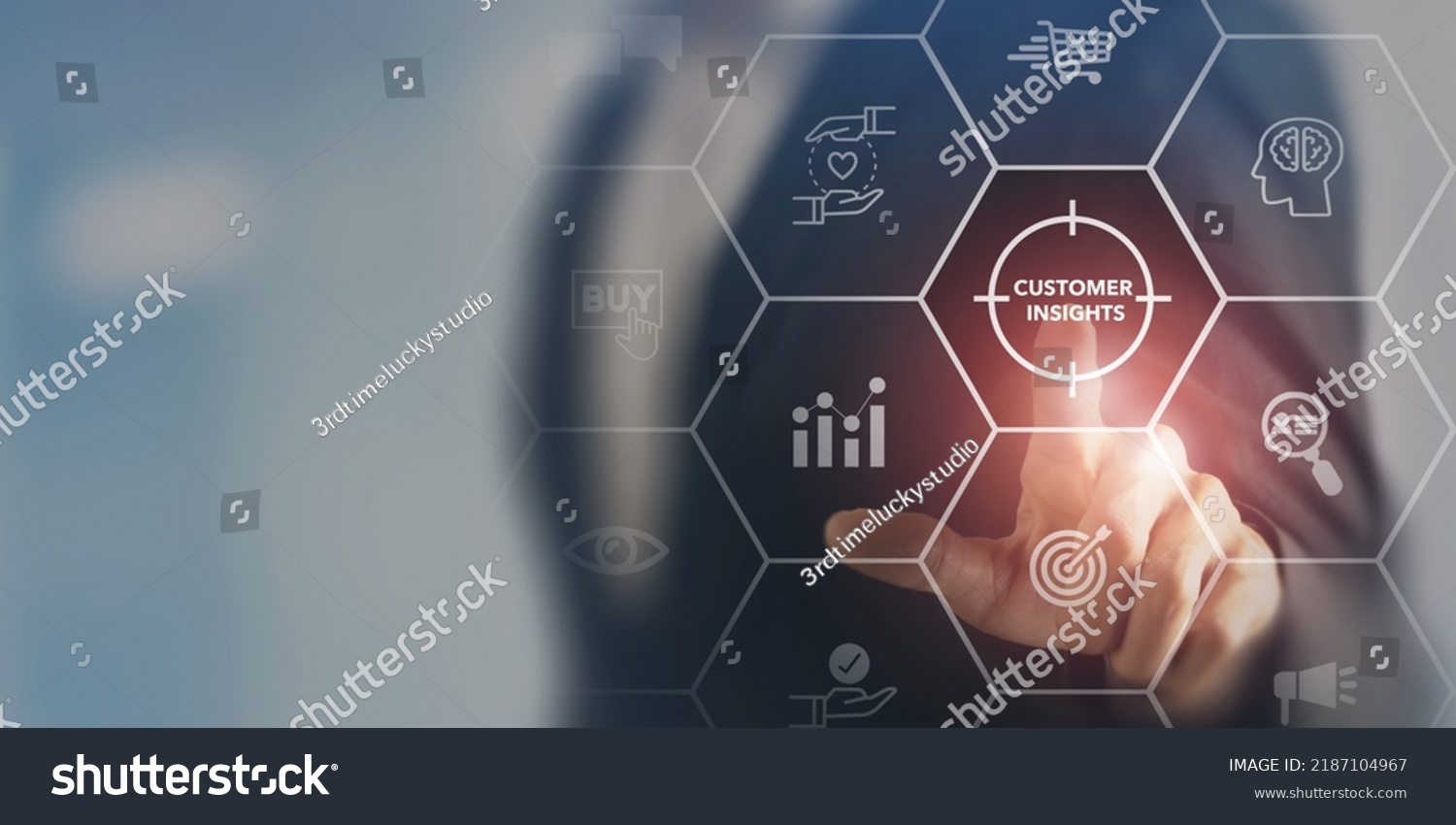 Customer insight marketing concept. Deep understanding of customers, their behaviors, preferences and  needs. Using customer insight to build strong customer relationship and increase customer loyalty #2187104967