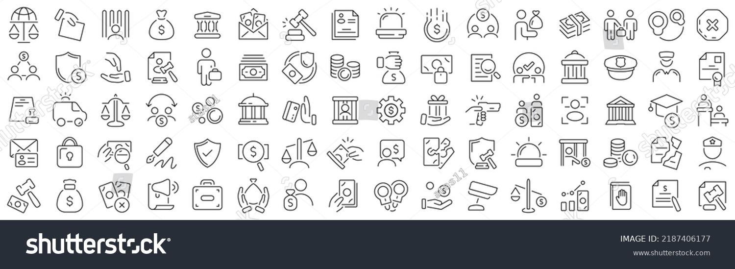 Set of illegal and corruption line icons. Collection of black linear icons #2187406177
