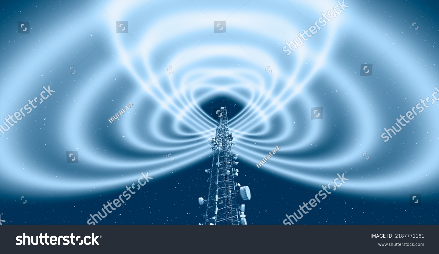 Antenna tower of telecommunication and Phone base station with TV and wireless internet antennas  #2187771181
