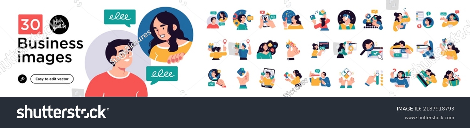 Business Concept illustrations. Mega set. Collection of scenes with men and women taking part in business activities. Vector illustration #2187918793