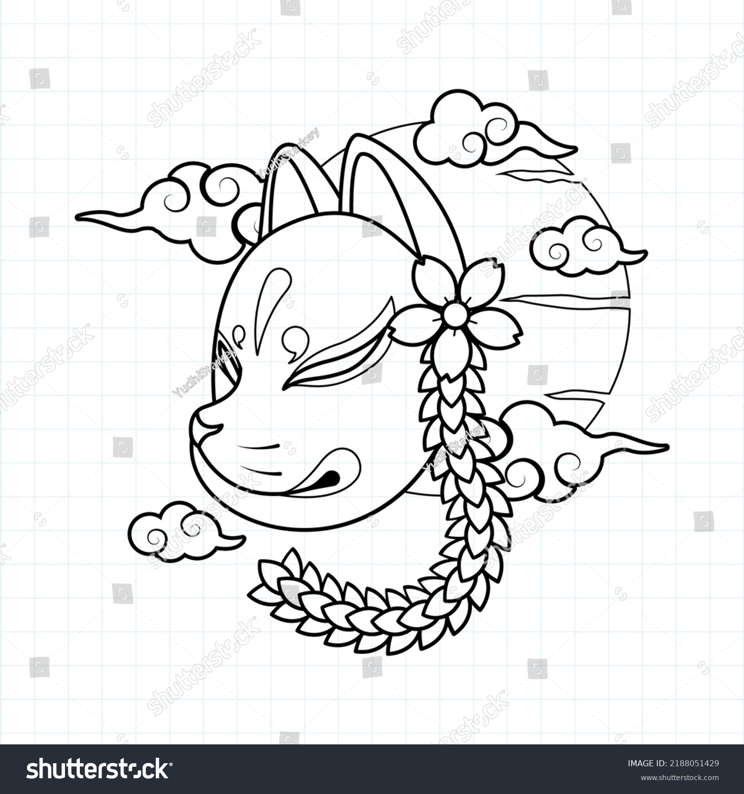 Japanese kitsune mask coloring page, Vector - Royalty Free Stock Vector ...