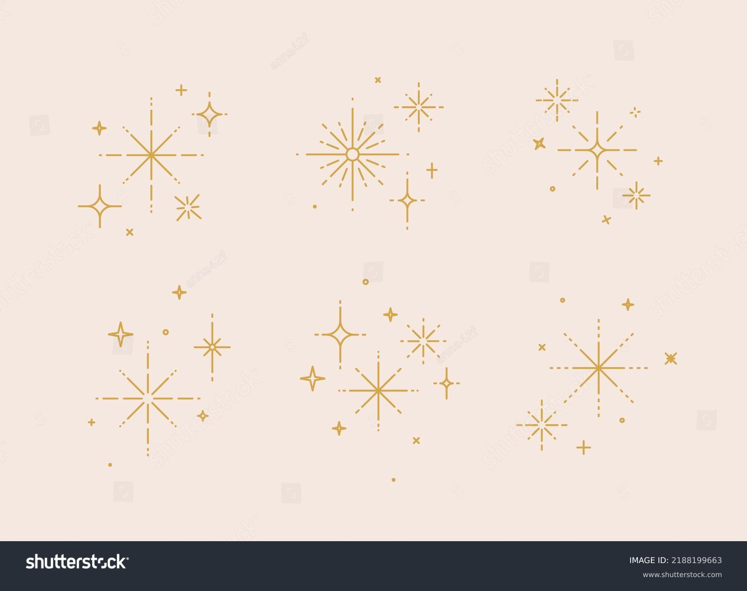Clink splashes, stars, glowing in flat line art deco style drawing on beige background #2188199663