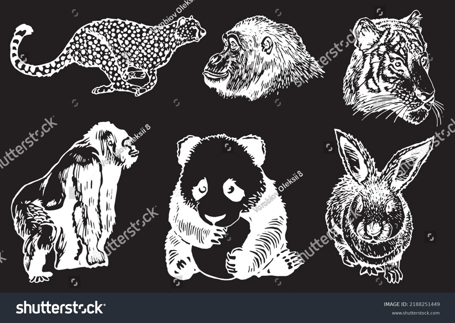Graphical set of wild animals isolated on black - Royalty Free Stock ...