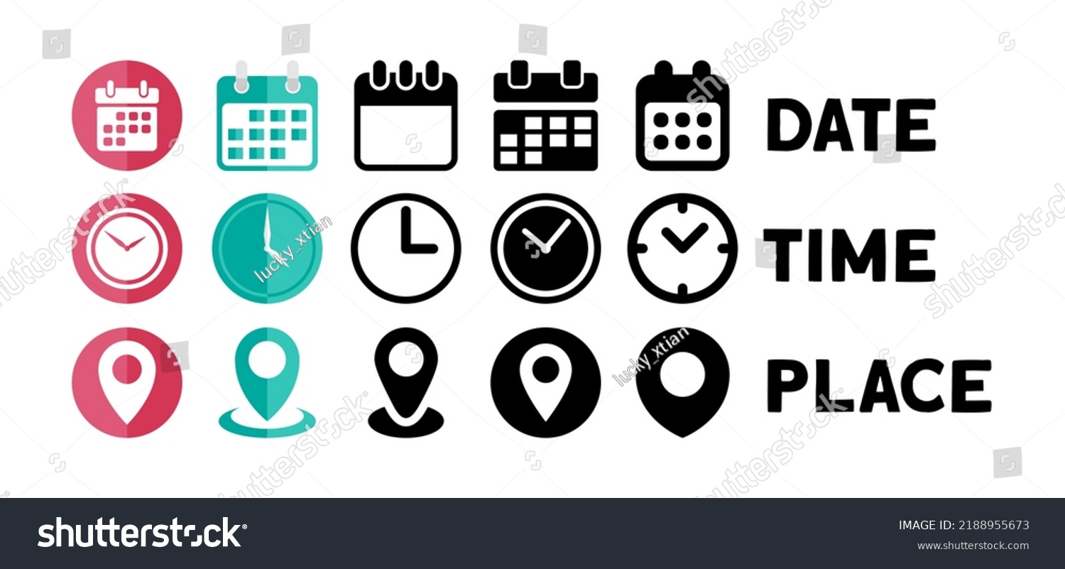 Date, Time, Address or Place Icons Symbol #2188955673