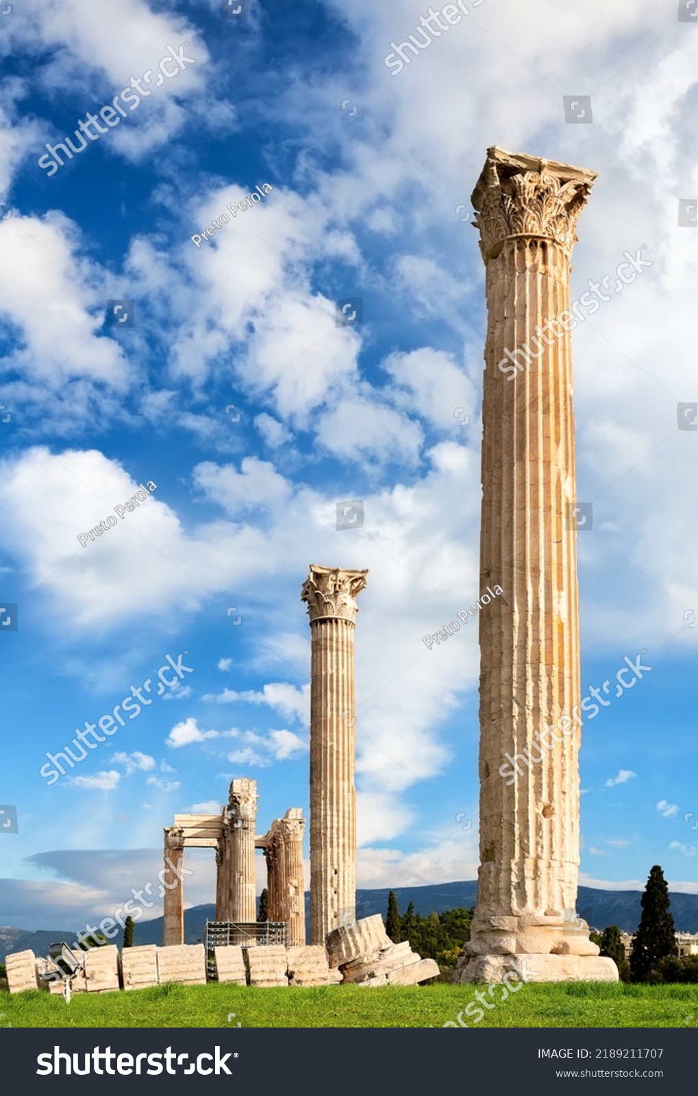 The Temple of Olympian Zeus or Columns of the Olympian Zeus, is a monument of Greece and a former colossal temple at the center of the Greek capital Athens, Greece. #2189211707