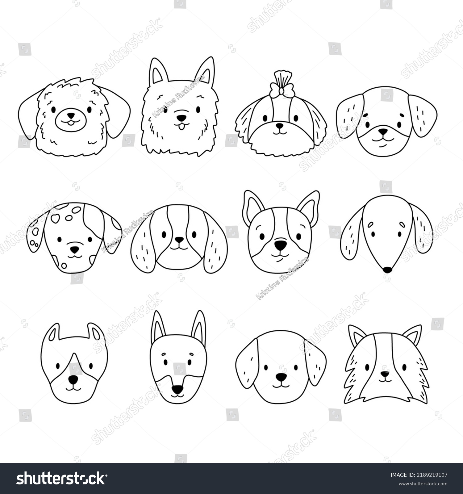 Doodle coloring page with dogs faces. Black and - Royalty Free Stock ...