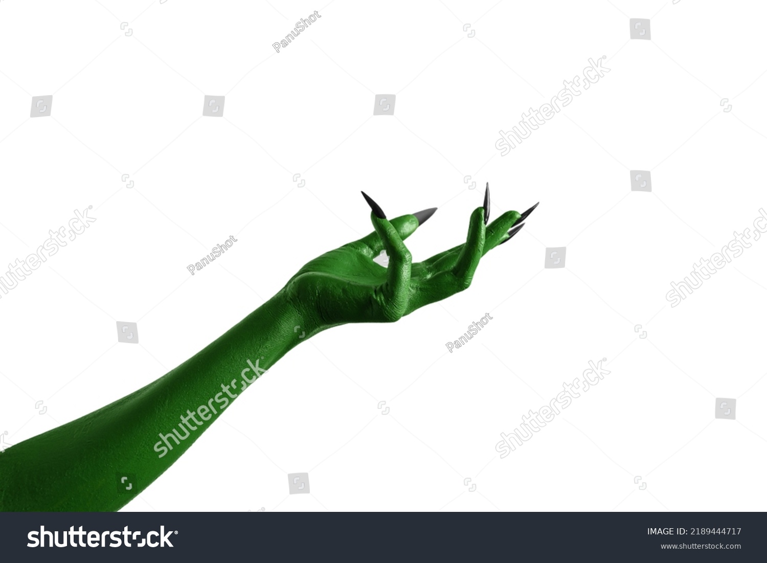 Halloween green color of witches, evil or zombie monster hand isolated on white background. #2189444717