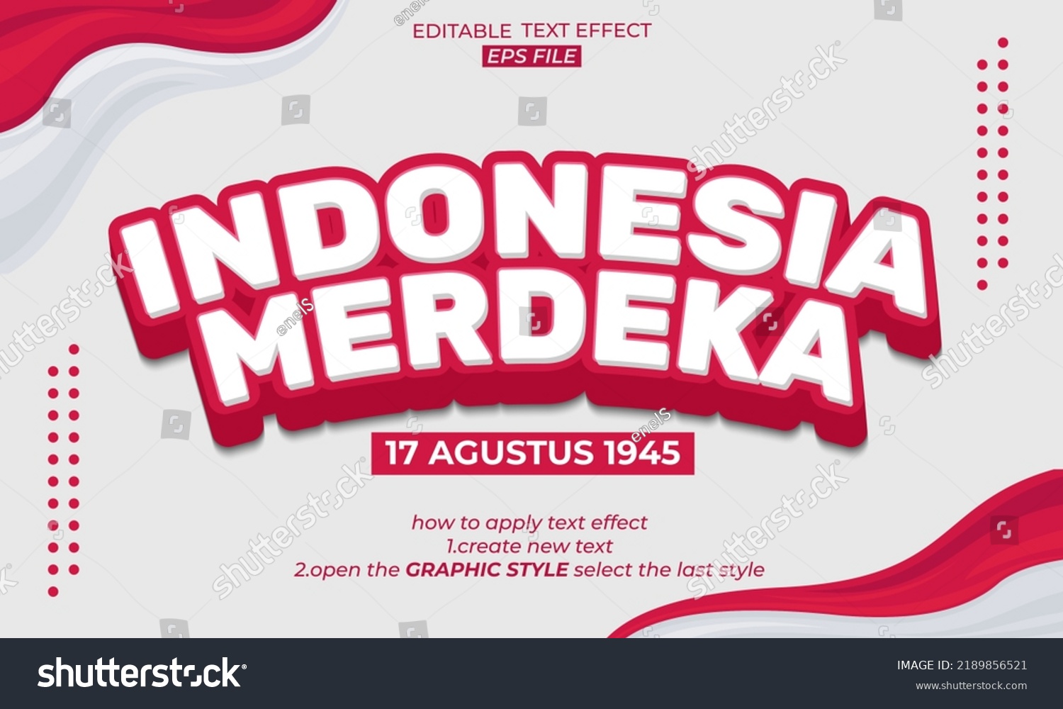 Indonesia Merdeka 3d Text Effect Font Editable Royalty Free Stock