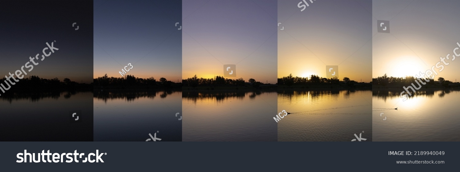 Sequence of five photos from dark until sunrise #2189940049
