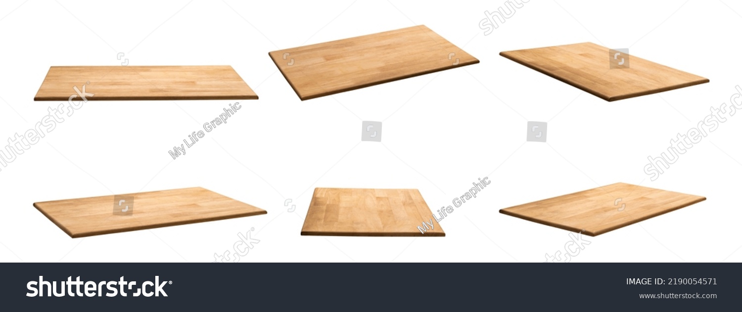 Set of Wood table top isolated on white background, Clipping paths for design work empty free space mock up product display presentation.  #2190054571