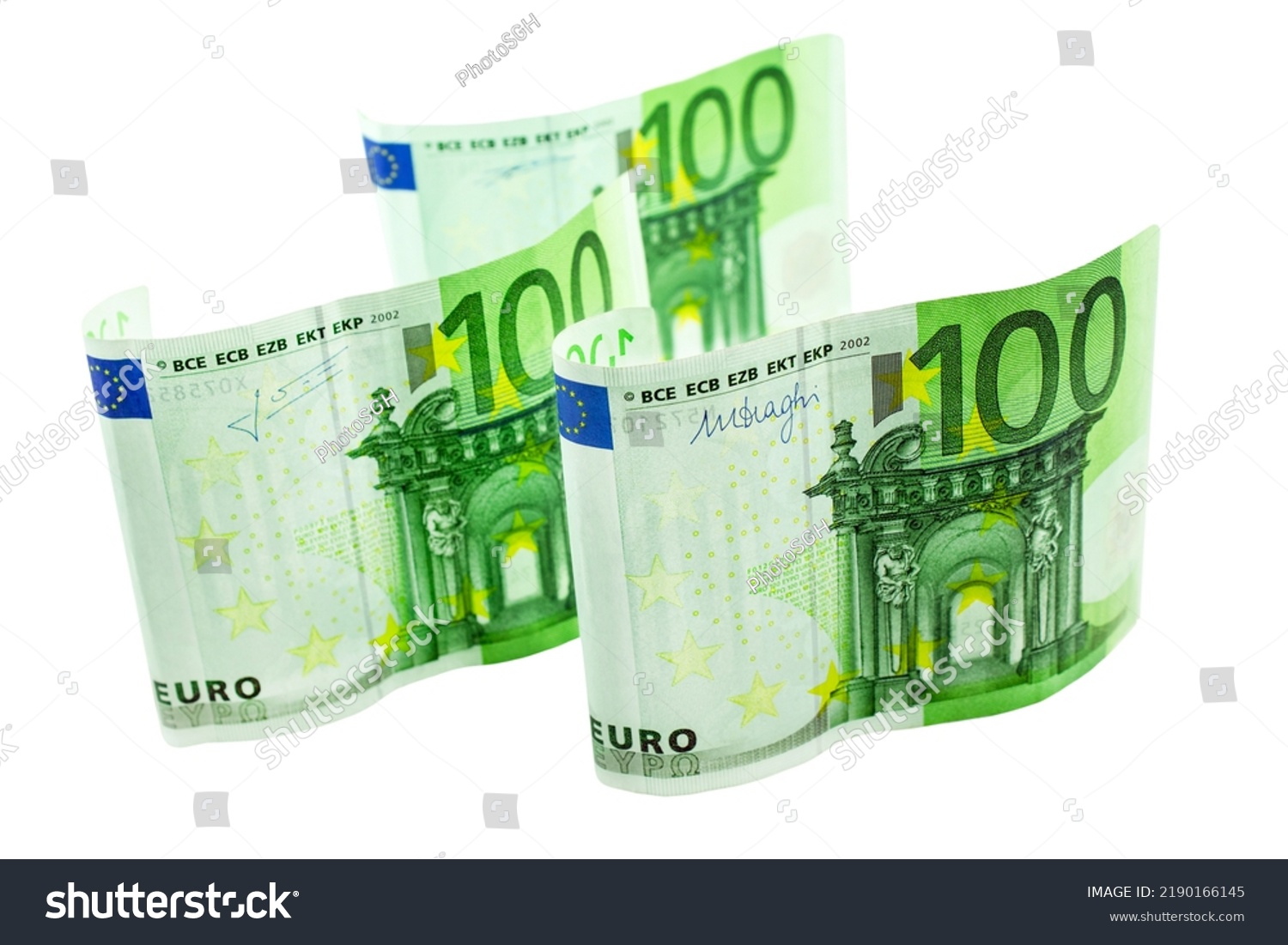 300 Euro banknotes isolated against white background #2190166145