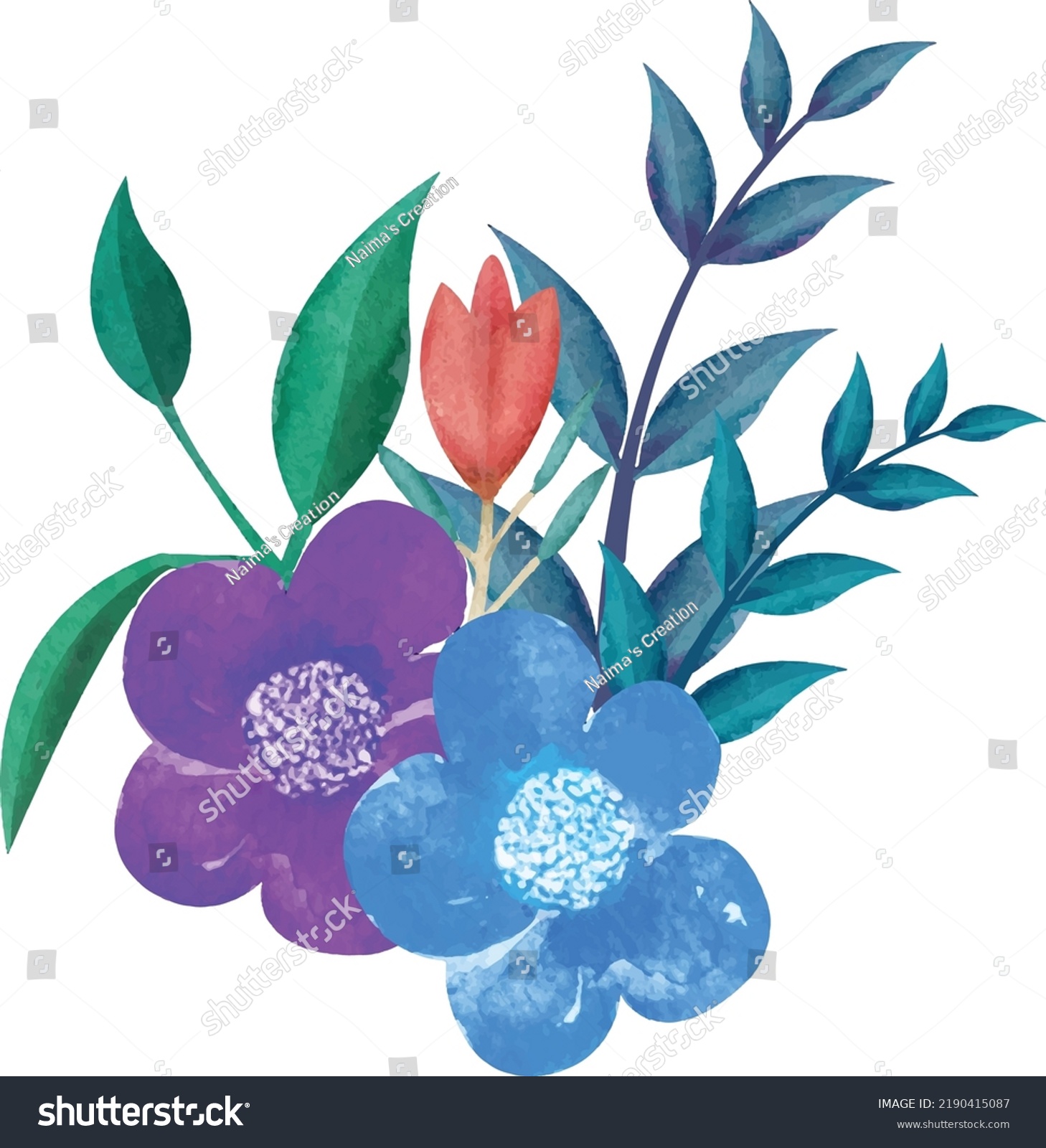 Digital Watercolor Flower And Leaves Illustration You Can Use This