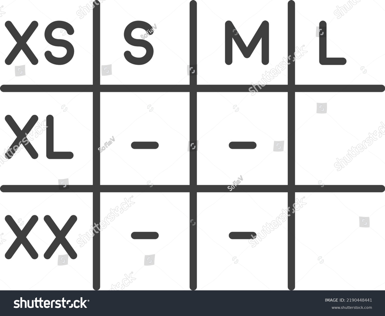 Size chart and dimensions of clothes or apparel Royalty Free Stock