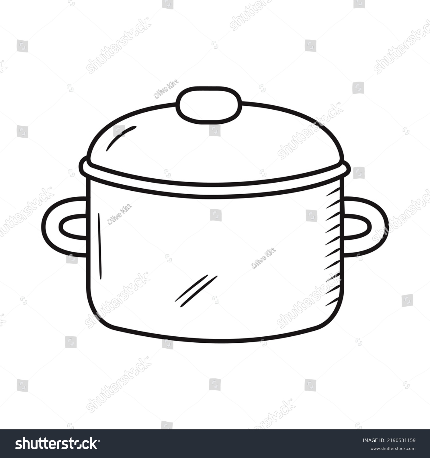 Outline kitchen pan doodle. Hand drawn - Royalty Free Stock Vector ...