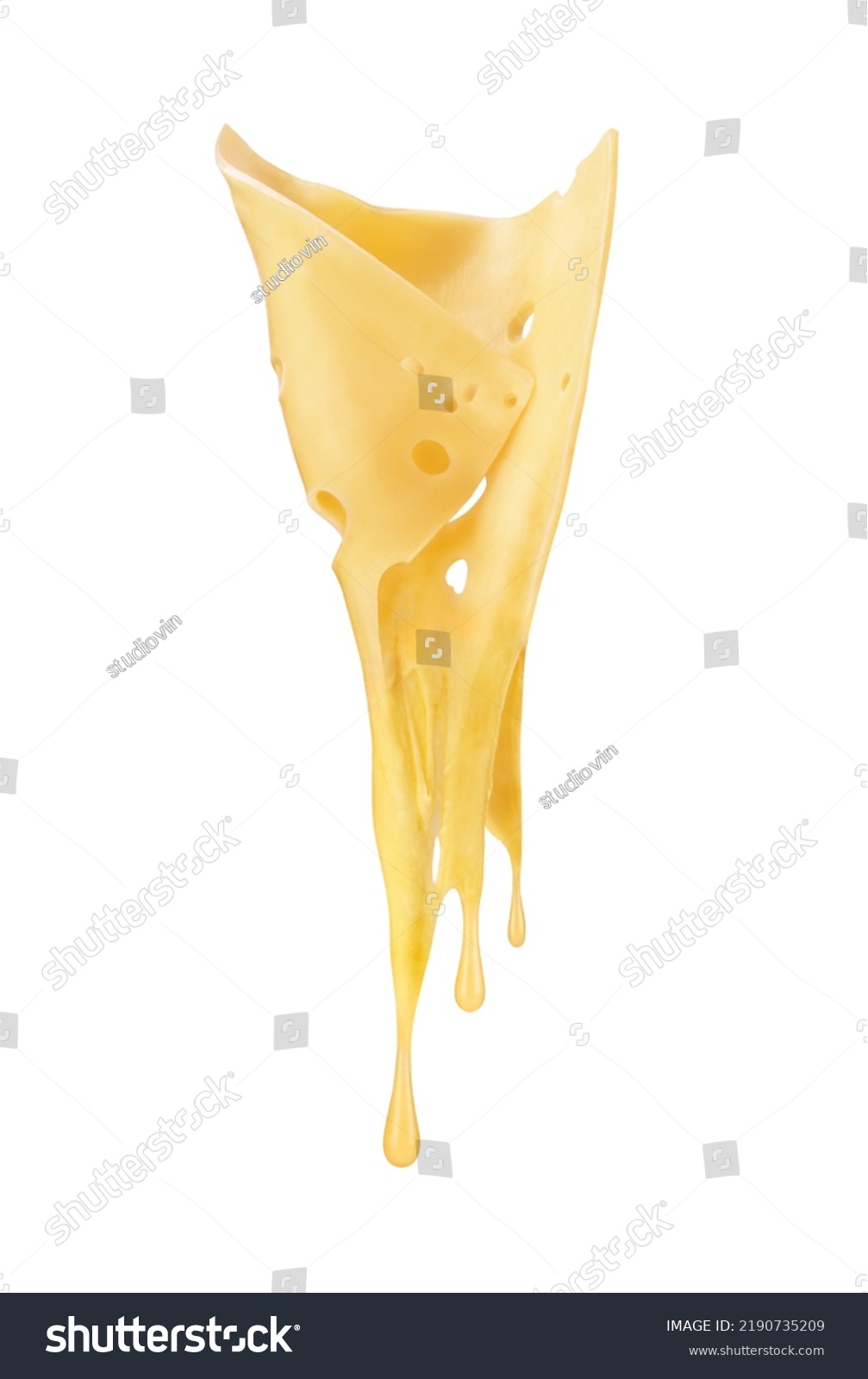 melted cheese flows in the air on a white background #2190735209