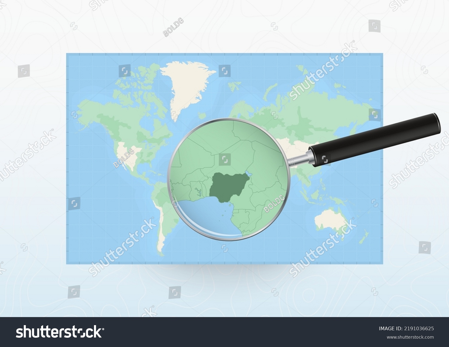 Map Of The World With A Magnifying Glass Aimed Royalty Free Stock Vector 2191036625 2766