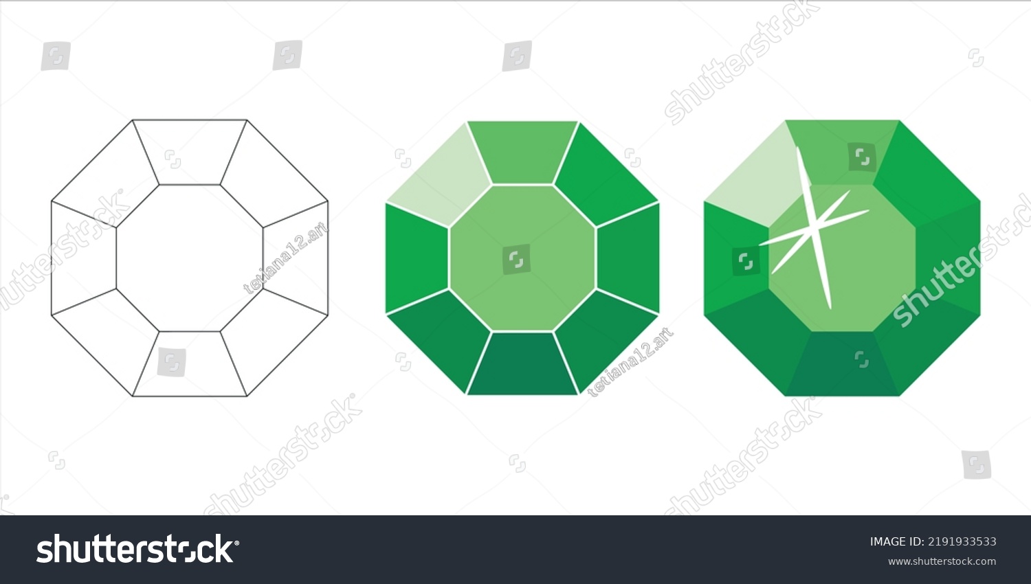 Three steps to draw an emerald green jade to Royalty Free Stock