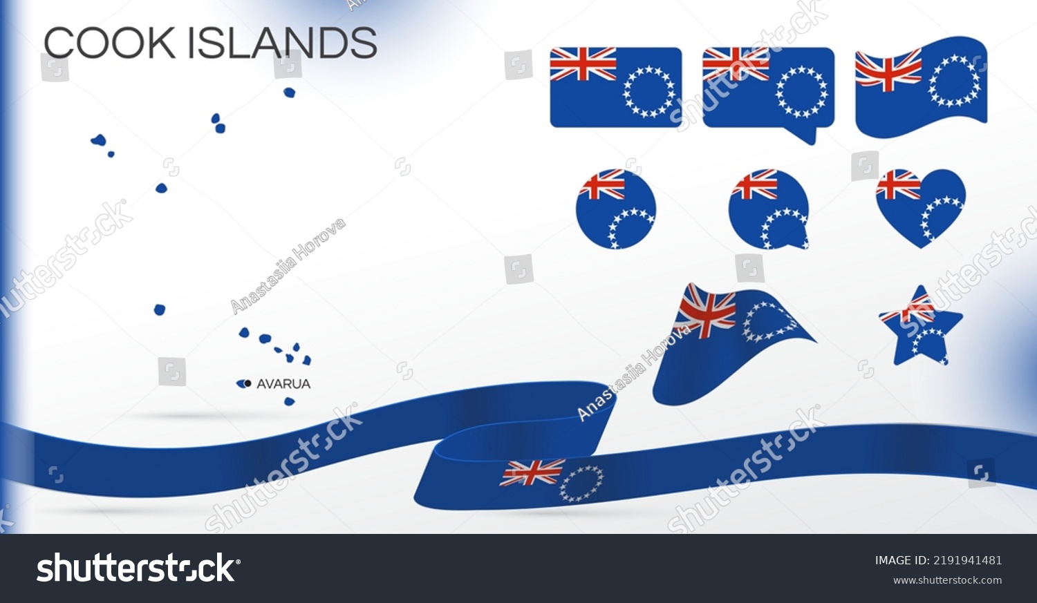 Cook Islands Flags Set Various Designs Map And Royalty Free Stock Vector 2191941481 2321