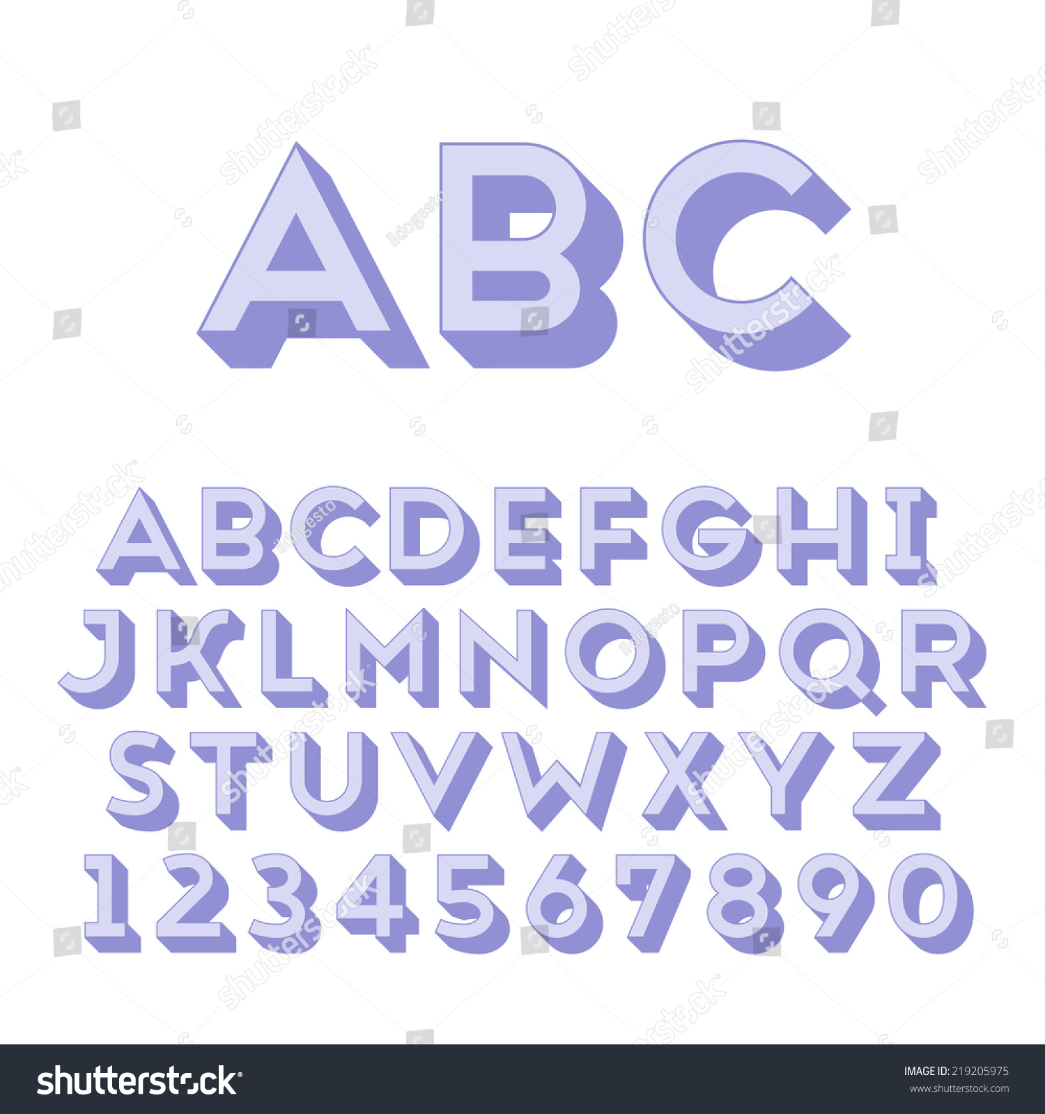 Handmade Sans Serif Font Bold 3d Extruded Type Royalty Free Stock Vector 219205975 