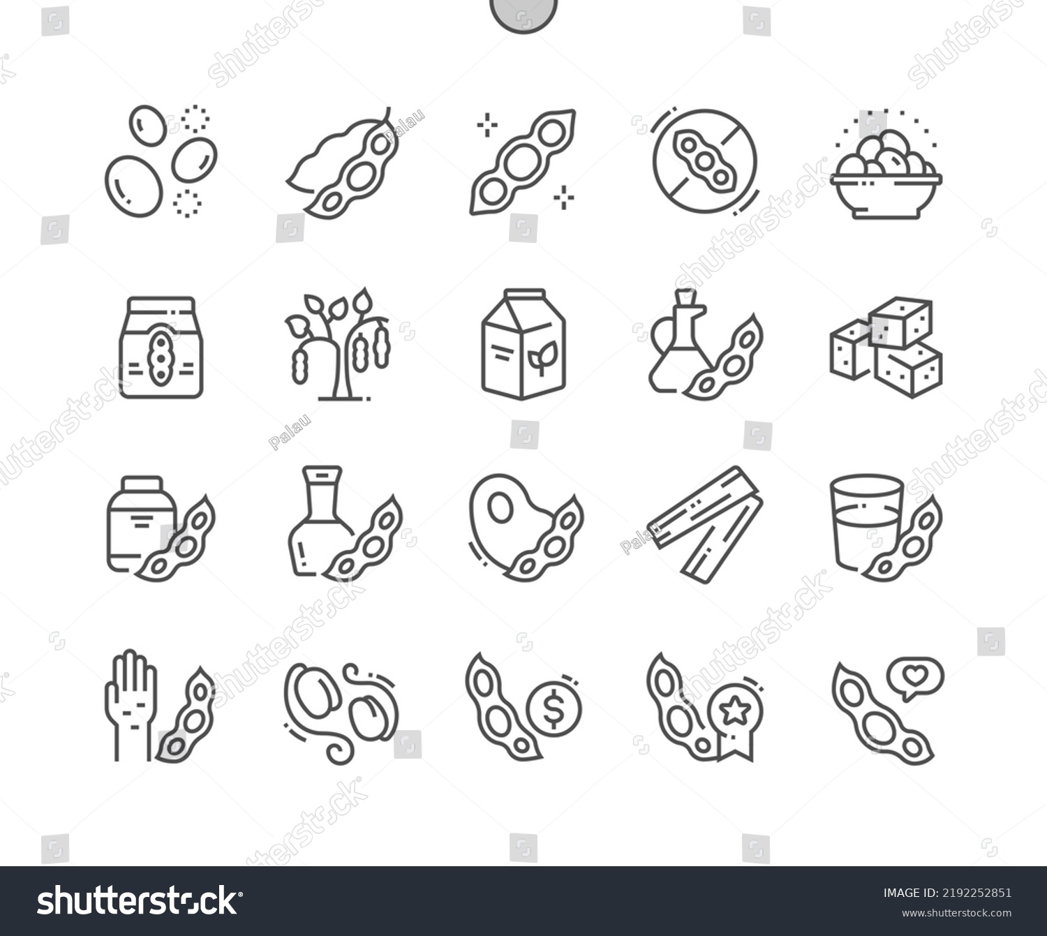 Soy products. Vegan food. Natural meat substitutes. Soy free. Menu for cafe. Pixel Perfect Vector Thin Line Icons. Simple Minimal Pictogram #2192252851