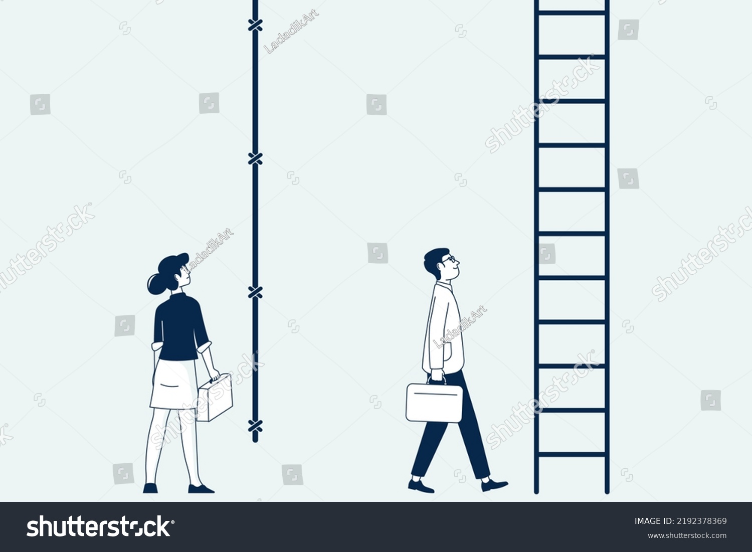 Gender gap, missing equality between woman and man on work. Career, business discrimination concept. Inequality wage and relations recent vector scene #2192378369