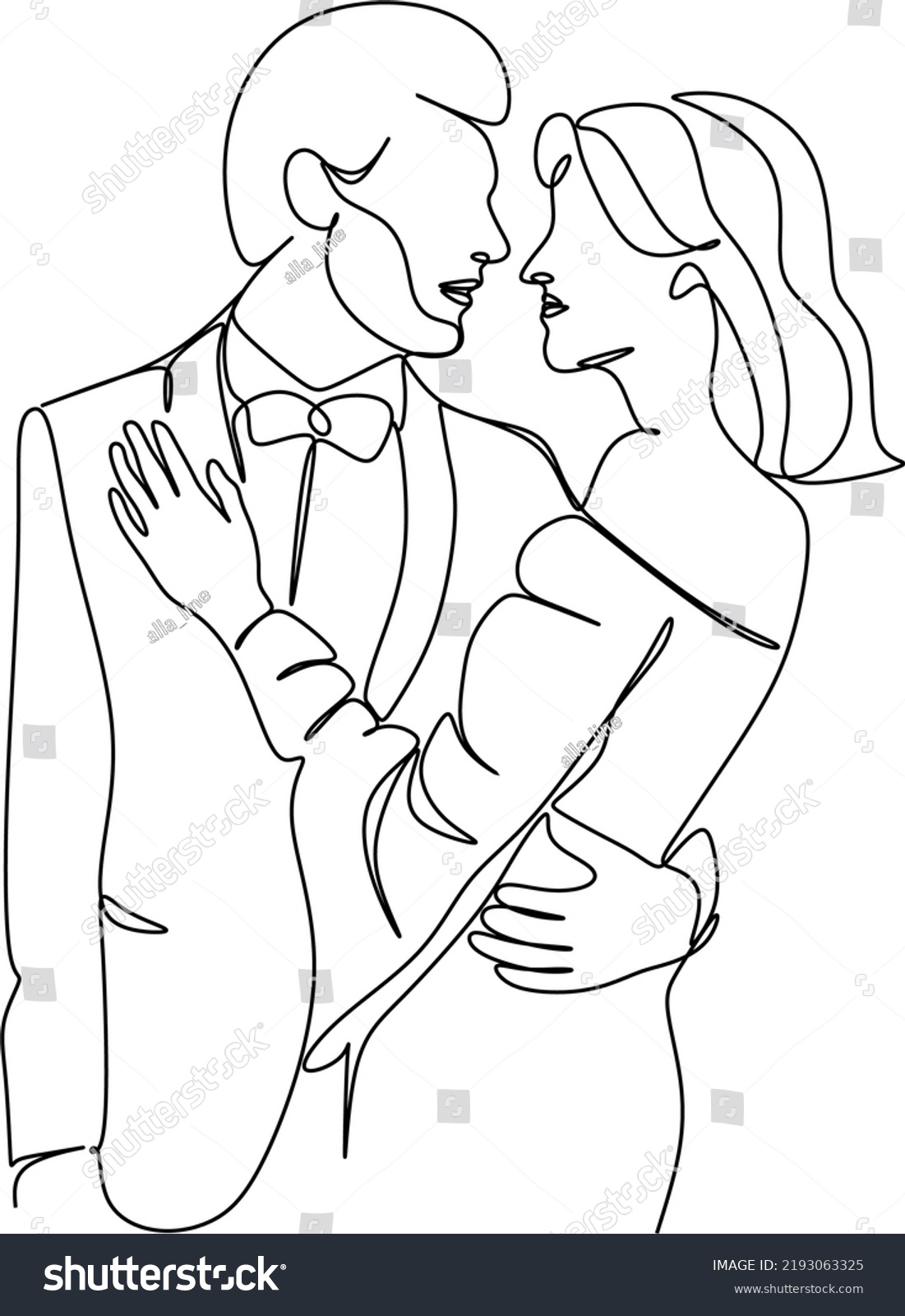 One Line Drawing Of Hugging Couple Vector Royalty Free Stock Vector 2193063325 3539